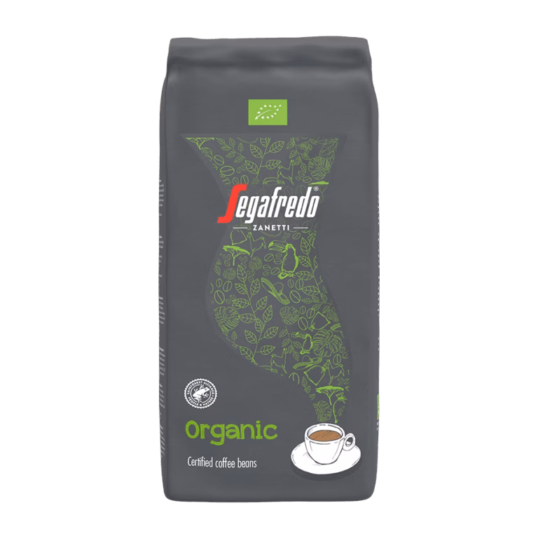 Produktbild: Kaffee Segafredo Organic ganze Bohne, 1000 g, aromaversiegelte Verpackung.